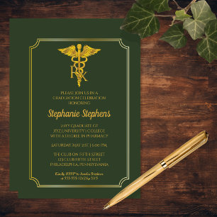 Invitación Verde elegante   Partido de Graduación de Farmacia