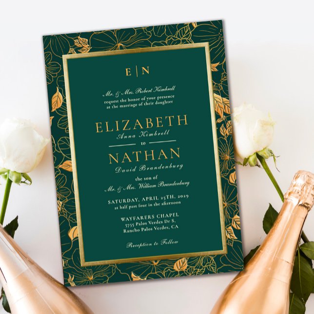 Invitación Verde elegante y dorado Follaje Verde para Boda (Subido por el creador)
