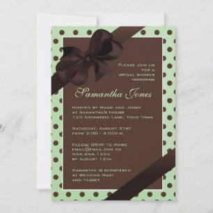 Invitación Verde elegante y ducha nupcial del lunar de Brown