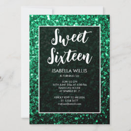 Invitación Verde esmeralda chispas Sweet 16 guión elegante