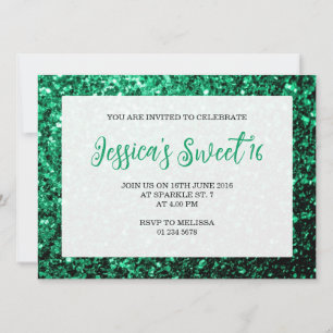Invitación Verde esmeralda chispas Sweet 16 guión elegante