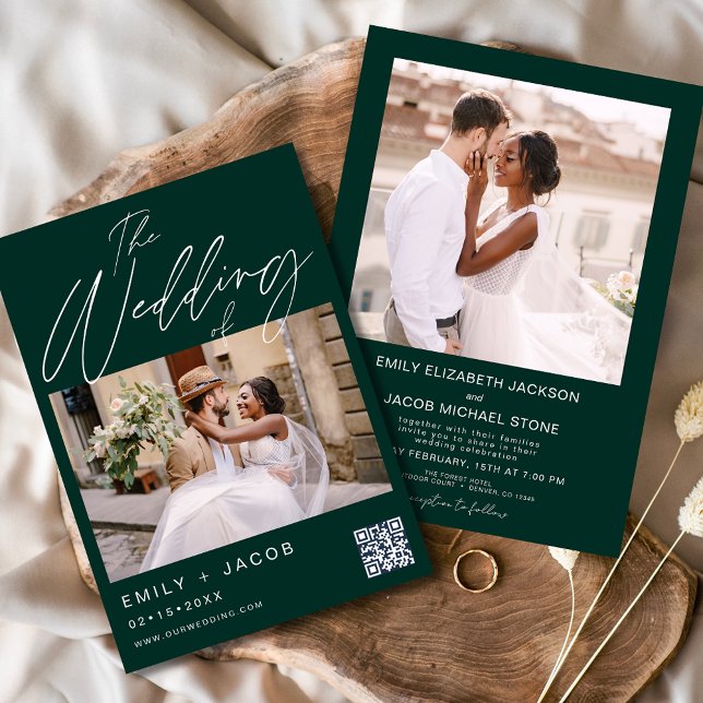Invitación Verde Esmeralda El Boda de dos código QR de la fot (Subido por el creador)