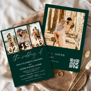 Invitación Verde Esmeralda El Boda del código QR de la foto E