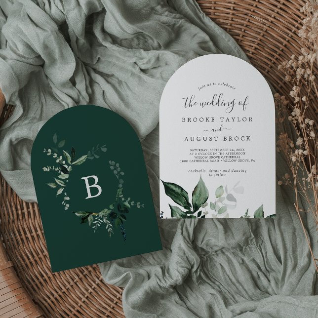 Invitación Verde Esmeralda Elegante Boda moderno del Boho Arc (Emerald Greenery Elegant Modern Boho Arch Wedding Invitation)