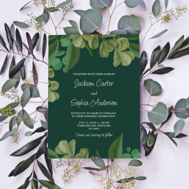 Invitación Verde esmeralda Elegante vegetación rústica hojas  (Subido por el creador)