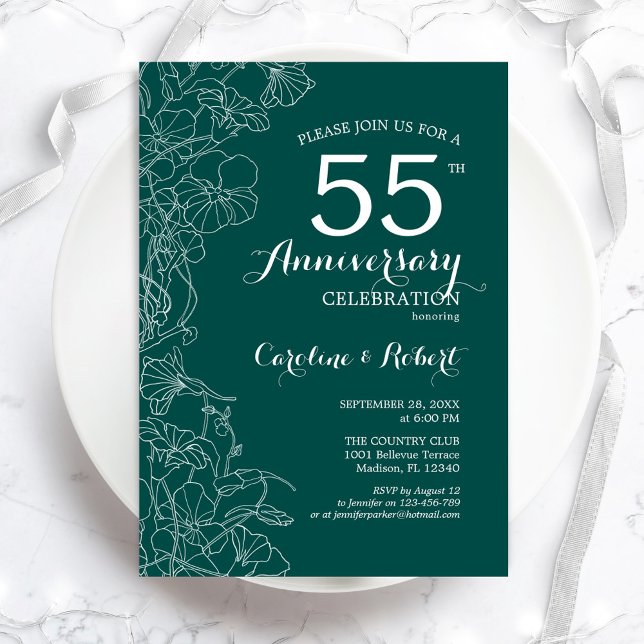 Invitación Verde Esmeralda Floral 55 Aniversario (Subido por el creador)
