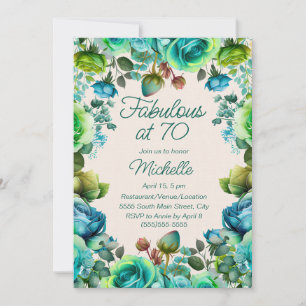 Invitación Verde Esmeralda Floral Fabuloso Cumpleaños 70