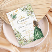 Verde Esmeralda Floral Mariposa Dorada Quinceañera