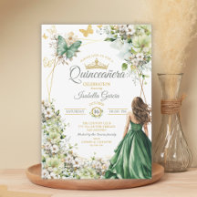 Verde Esmeralda Floral Mariposa Dorada Quinceañera