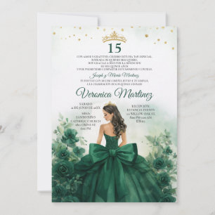 Invitación Verde Esmeralda Floral Princesa Arco 15 Años Españ