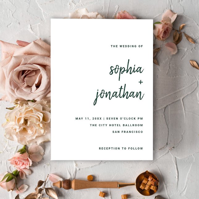 Invitación Verde esmeralda Minimalista moderno sobre blanco | (Subido por el creador)