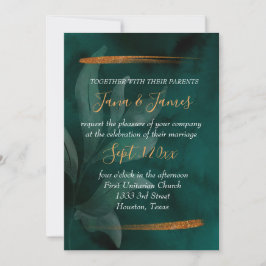 Invitación verde esmeralda moderno y hojas