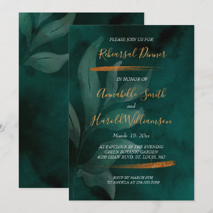 Invitación verde esmeralda moderno y hojas Cena escénica