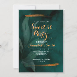 Invitación verde esmeralda moderno y hojas dulces 16