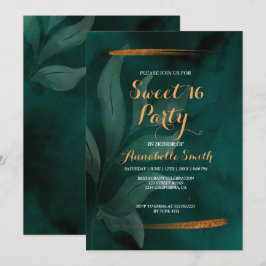Invitación verde esmeralda moderno y hojas dulces 16
