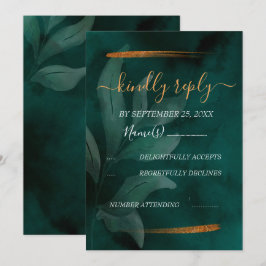 Invitación verde esmeralda moderno y hojas RSVP