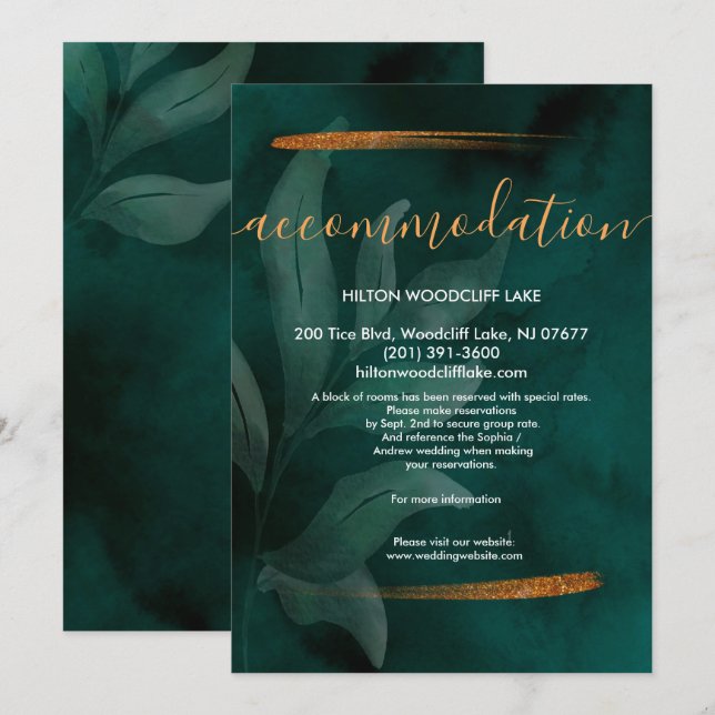 Invitación verde esmeralda moderno y recinto acomodar (Anverso / Reverso)