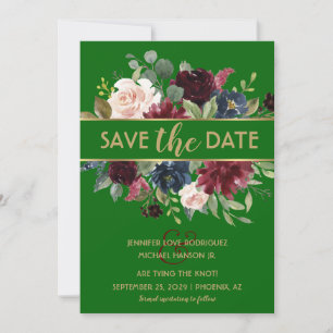 Invitación Verde Esmeralda Oro Merlot Azul Marino Boho Save t