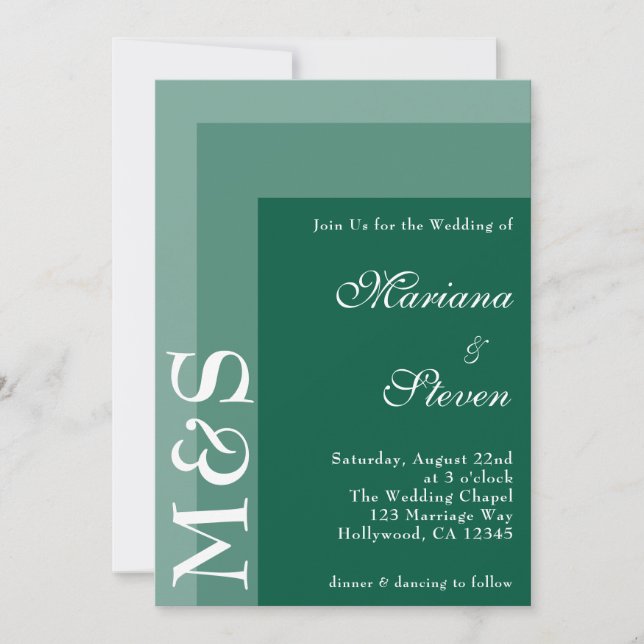 Invitación Verde Esmeralda Simple Moderno Chic Letra Bodas En (Anverso)