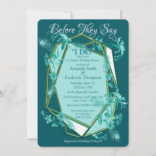 Invitación Verde esmeralda sobre un fondo con textura de escu (Anverso)