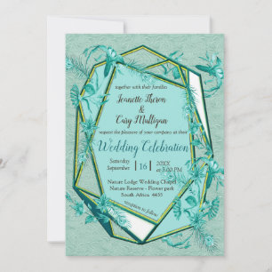 Invitación Verde esmeralda sobre un respaldo de textura de es