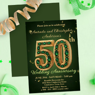 Invitación Verde Esmeralda y Dorado 50º Aniversario de Bodas