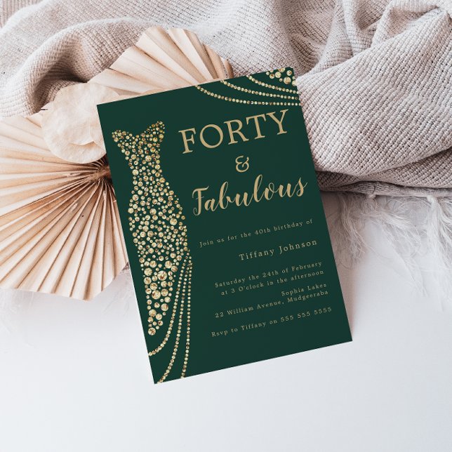 Invitación Verde Esmeralda y oro Cuarenta y Fab 40 cumpleaños (Subido por el creador)