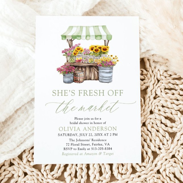 Invitación Verde: Está recién salida de la ducha de novia del (Green She’s Fresh Off The Market Bridal Shower Invitation)