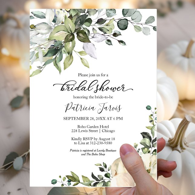 Invitación Verde Eucalipto Calabaza Otoño Despedida de Solter (Subido por el creador)