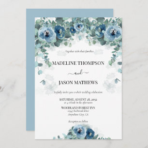 Invitación Verde Eucalipto Floral azul turbio 2 Boda