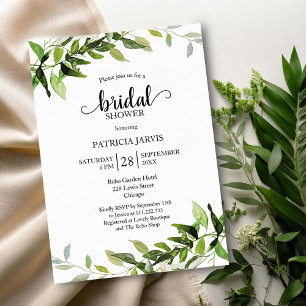 Invitación Verde Eucalipto Follaje Desayuno de Novia