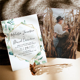 Invitación Verde eucalipto geométrico con foto