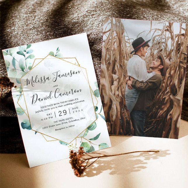 Invitación Verde eucalipto geométrico con foto (Subido por el creador)