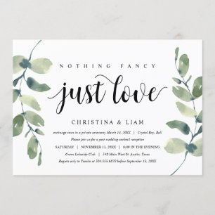 Invitación Verde Eucalipto, Tinta Negra, Huida de Novios