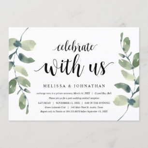 Invitación Verde Eucalipto, Tinta Negra, Huida de Novios