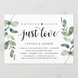 Invitación Verde Eucalipto, Tinta Negra, Huida de Novios