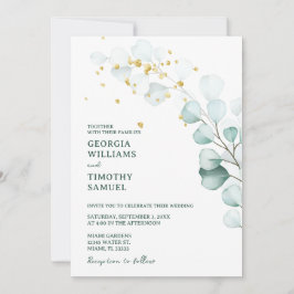 Invitación Verde eucaliptos con espárragos de oro