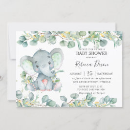 Invitación Verde Eucalyptus Elephant Baby Shower Neutral