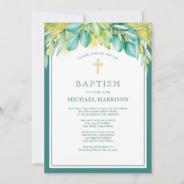 Invitación Verde Eucalyptus Olive Género Bautismo Neutral