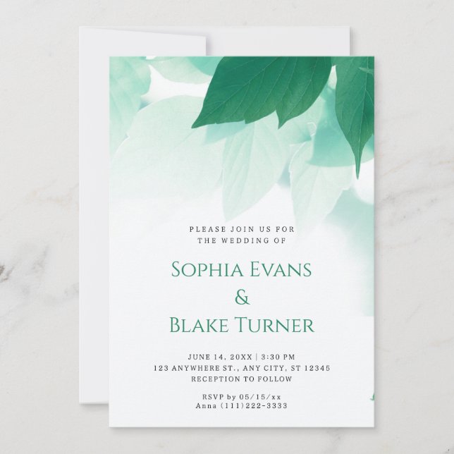 Invitación Verde exuberante Boda blanco botánico moderno (Anverso)