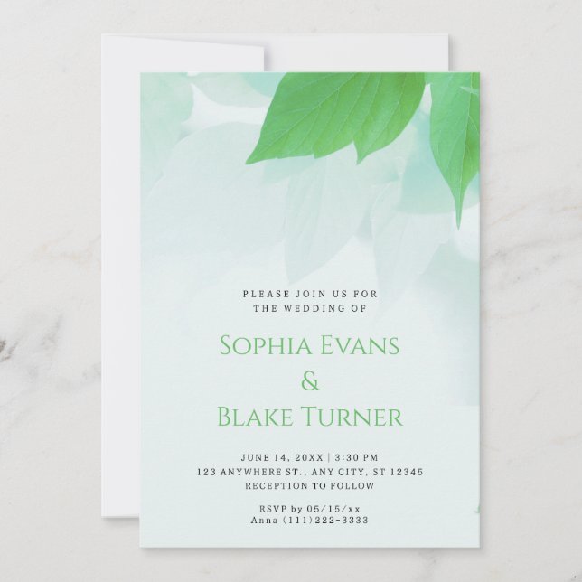 Invitación Verde exuberante Boda verde botánico moderno (Anverso)