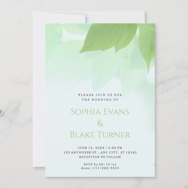 Invitación Verde exuberante Boda verde botánico moderno (Anverso)
