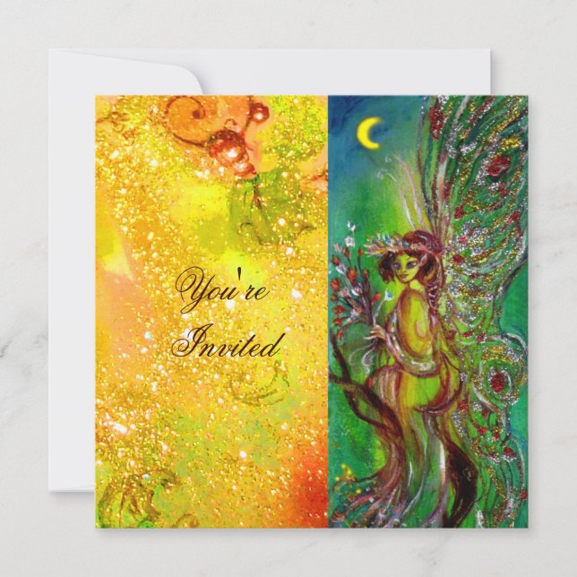 Invitación VERDE FAIRY amarillo azul plata roja (Anverso)