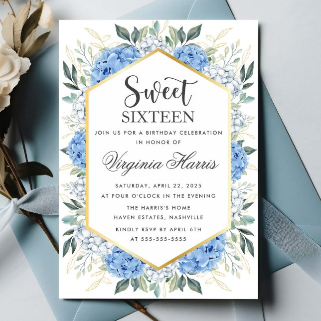 Invitación Verde Floral Azul Dulce Dieciséis Cumpleaños (Subido por el creador)