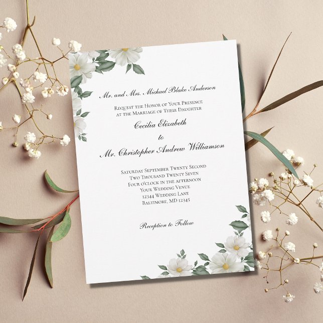 Invitación Verde floral blanco elegante boda formal (Subido por el creador)