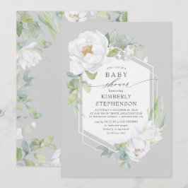Invitación Verde floral blanco Moderno Baby Shower elegante