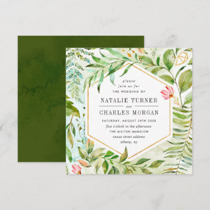 Invitación verde floral de la boda del follaje de