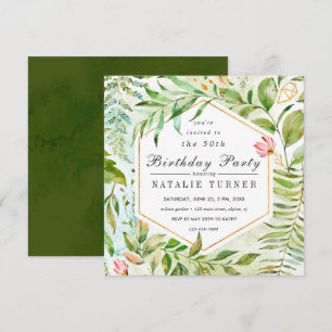 Invitación verde floral de la fiesta de cumpleaños