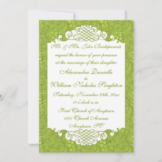 Invitación verde floral del damasco y del boda de