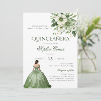 Invitación Verde Floral Quinceanera